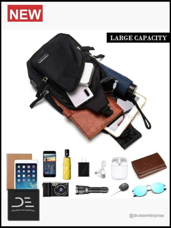 Nylon Water Resistant Sling Backpack with USB Charging Port main image 7